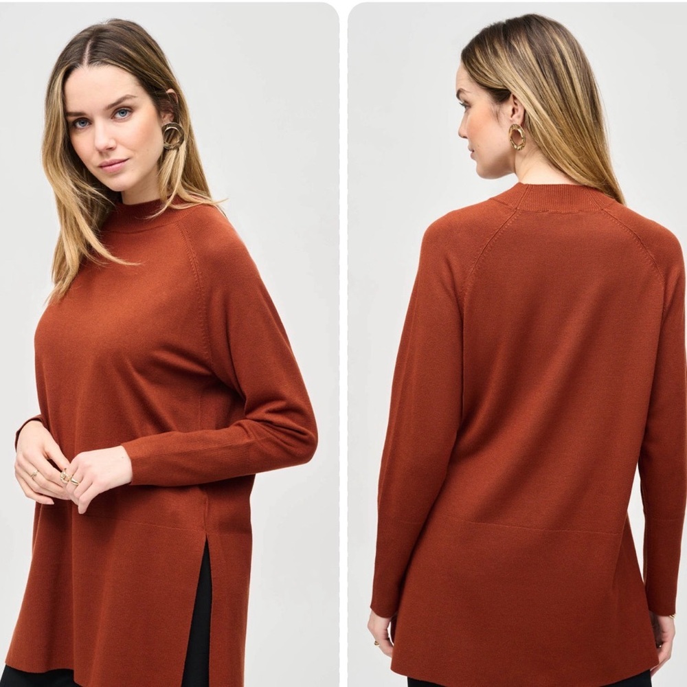 Joseph Ribkoff Mock Neck Knit Sweater Tunic Top in Cinammon